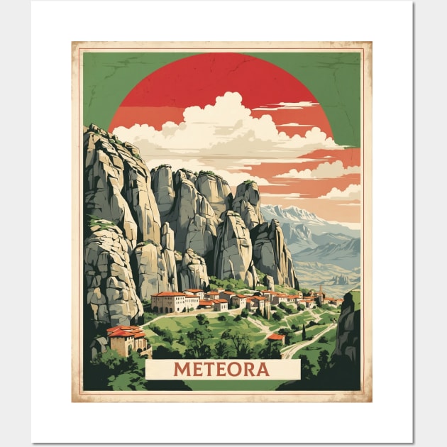 Meteora Greece Tourism Vintage Travel Poster Wall Art by TravelersGems